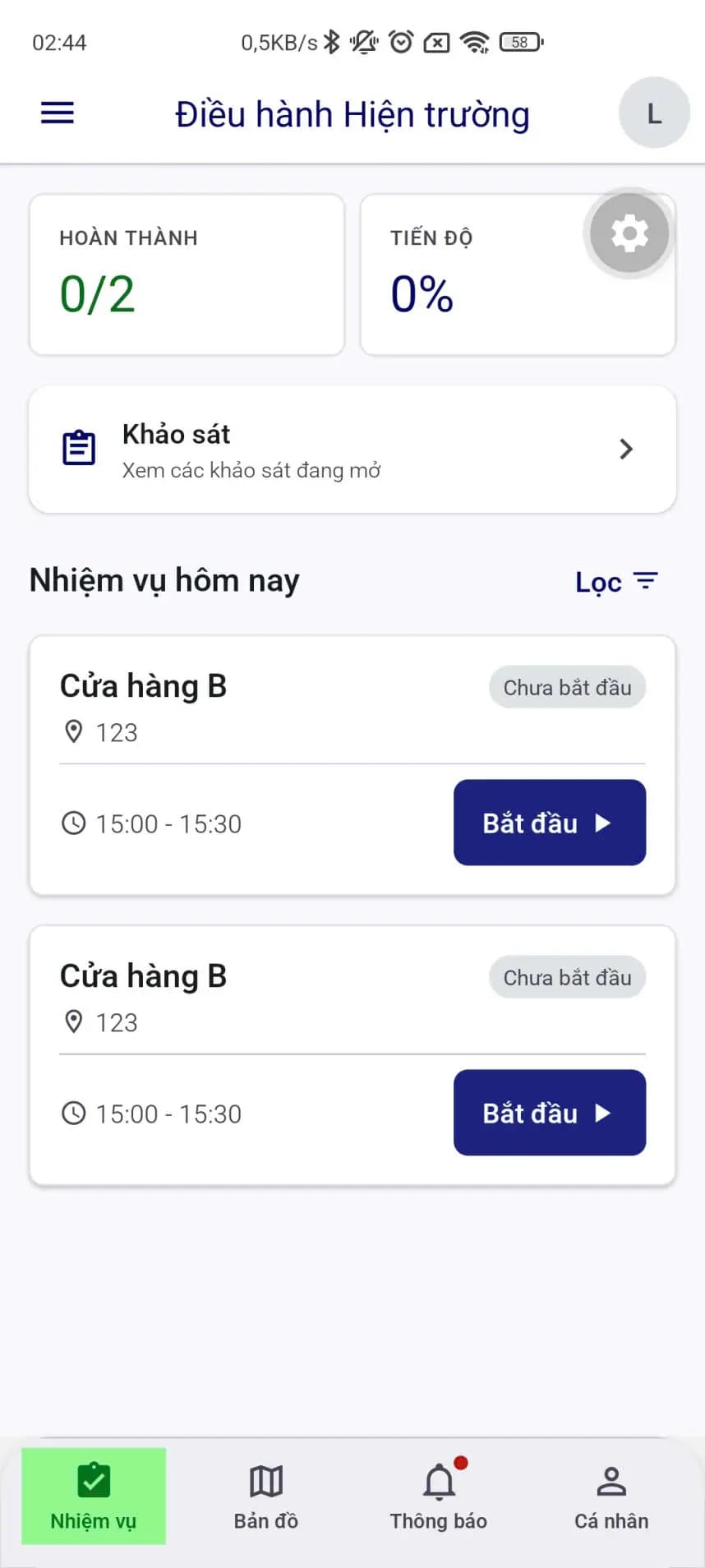 FieldApp mobile view